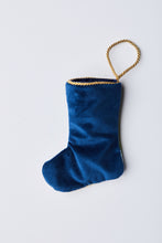 Back view of Winter Solstice Nutcracker needlepoint stocking with solid navy blue velvet backing