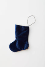 Back view of Woodland Frolic needlepoint stocking with solid navy blue velvet backing